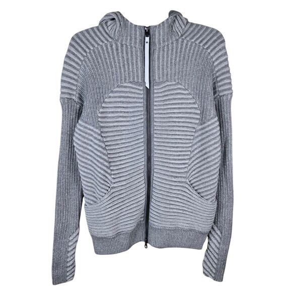 Lululemon Embrace Sz L Hoodie Full Zip Ribbed Sweater Jacket Thumbholes Gray - Picture 2 of 6